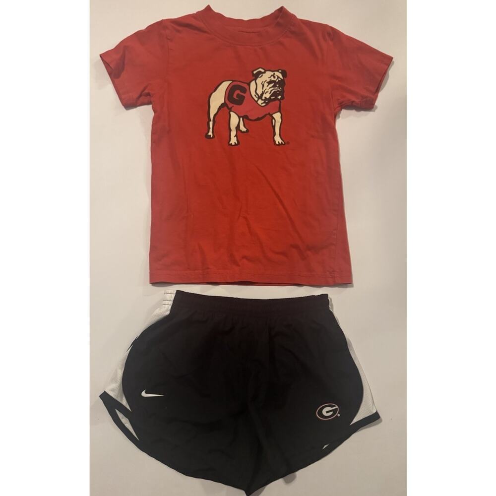 Nike Dri Fit Shorts UGA Bulldogs Shirt Kids Outfit Youth S M Red Black